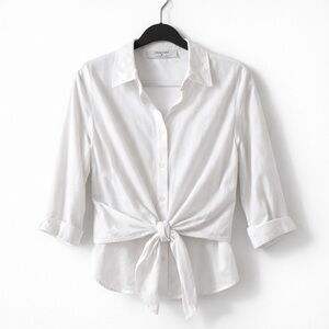 Primark White Oxford Cloth Tie Front Button Down Shirt | 100% Cotton | M